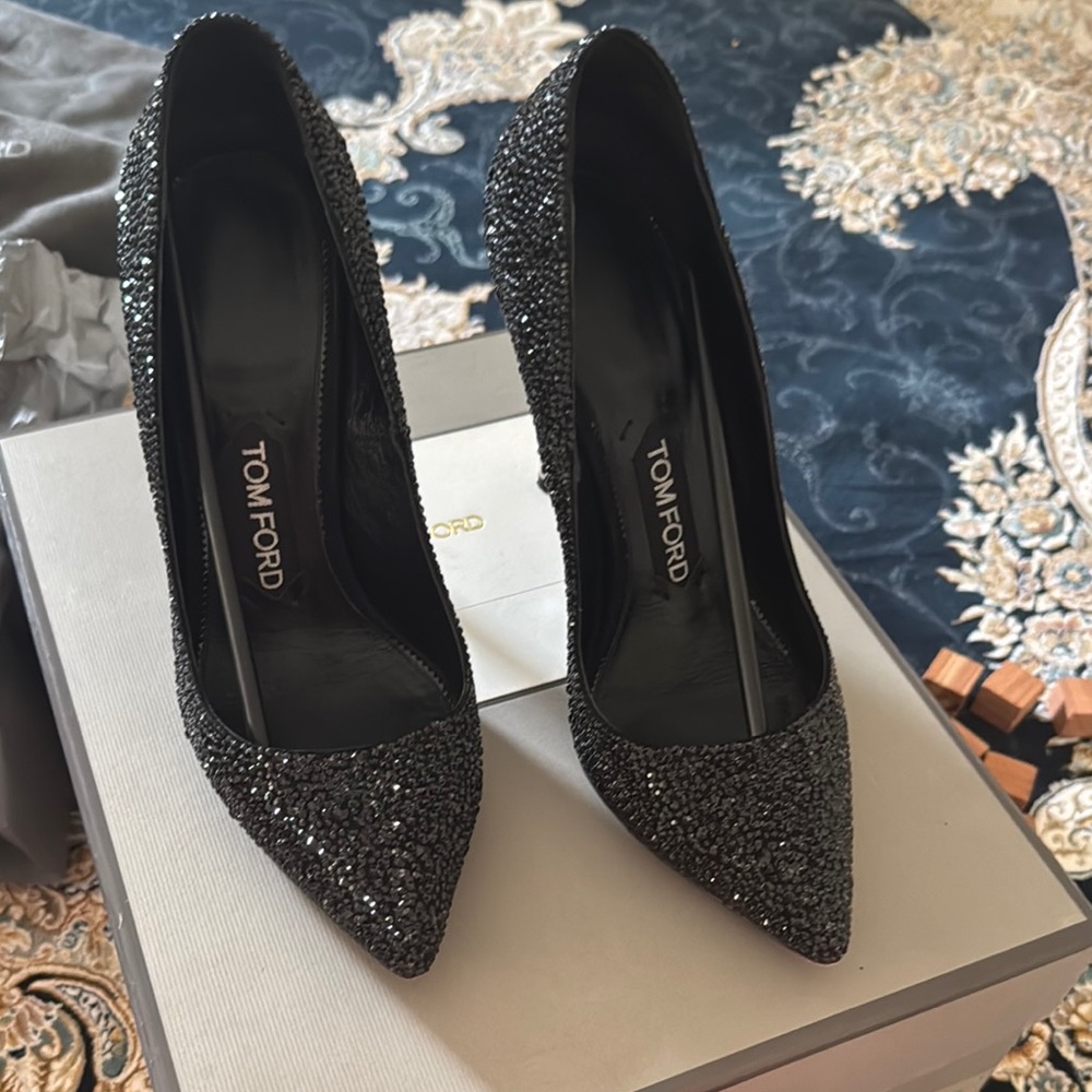 Tom Ford Black Stiletto Heels with Glitter Finish